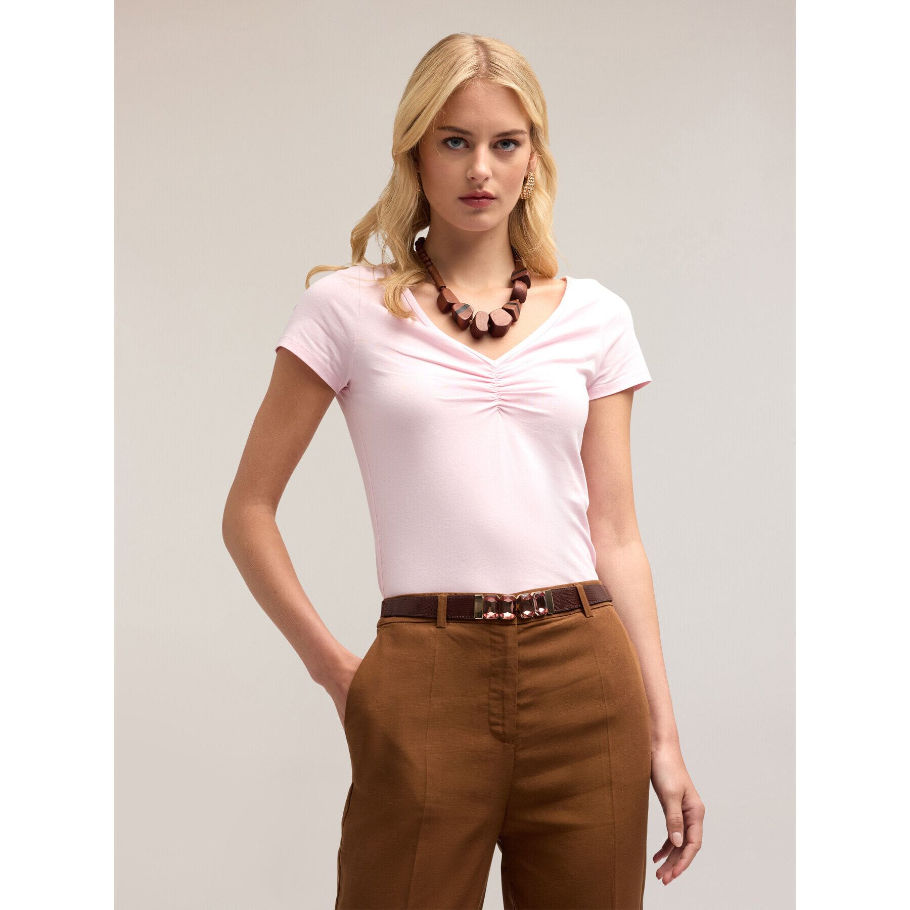 Motivi - T-shirt con arricci - Rosa