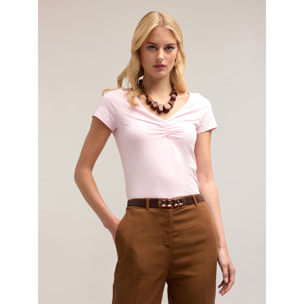 Motivi - T-shirt con arricci - Rosa