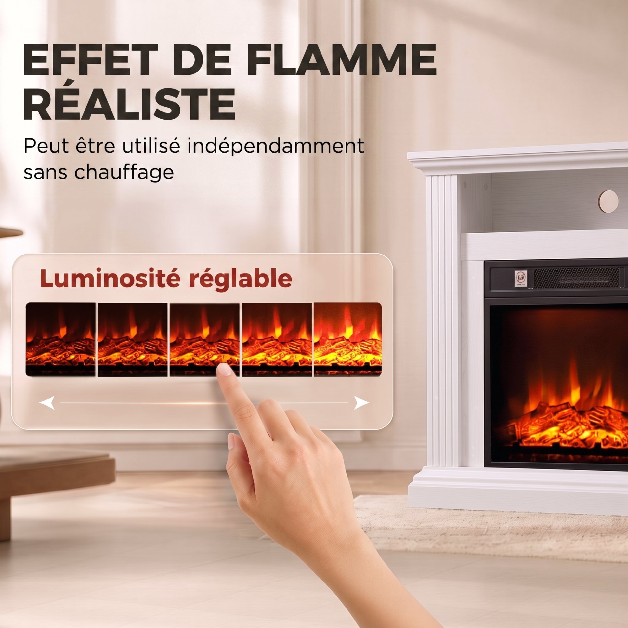 Cheminée électrique style montagnard aspect bois - niche, télécommande, timer - max. 1800W - blanc