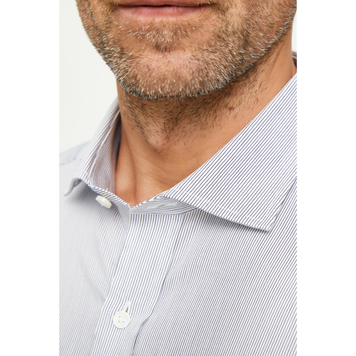 Camicia Uomo 1 Bottone Francese Satin Riga Stretta Bianco/Nero