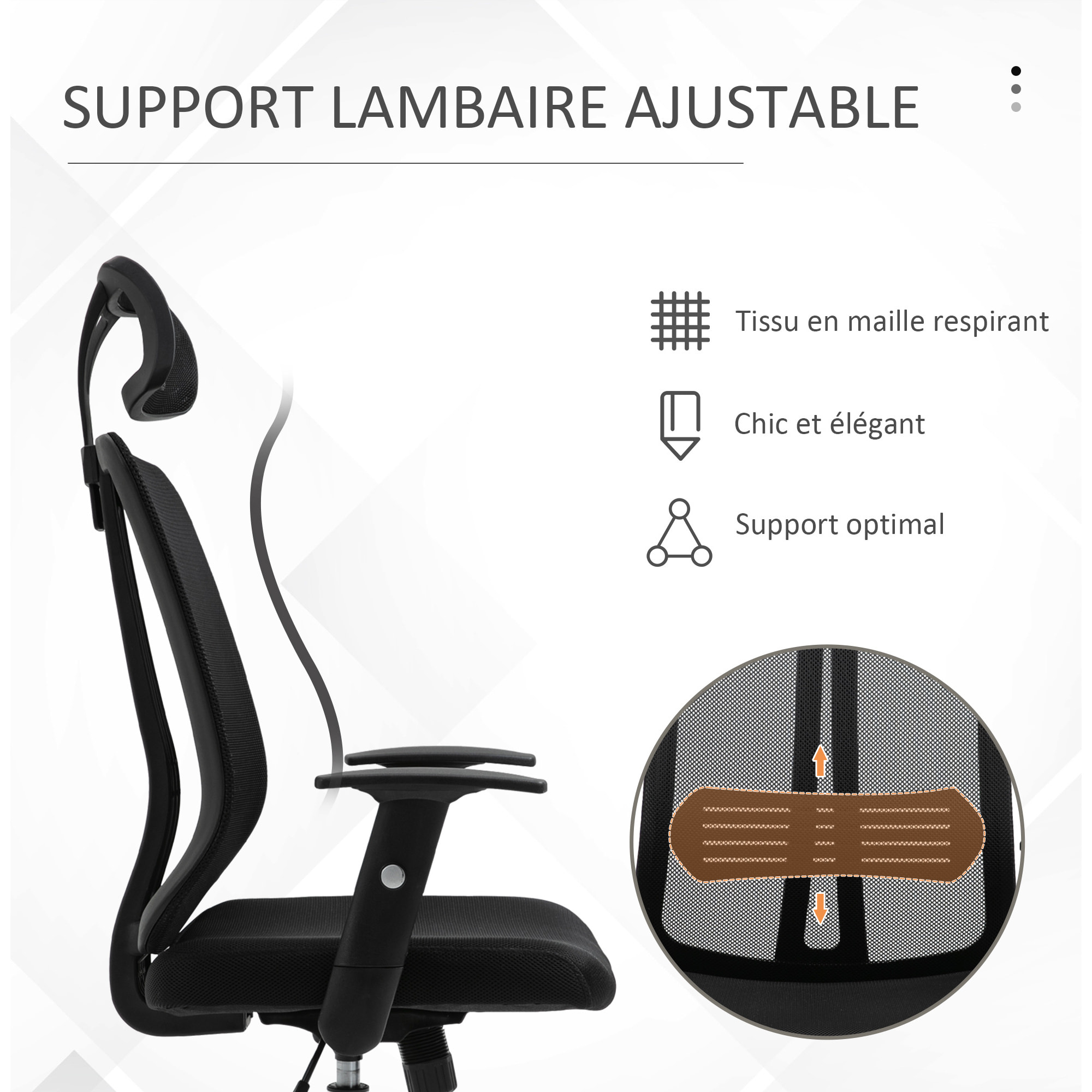 Fauteuil de bureau manager grand confort chaise de bureau réglable tissu maille polyester noir