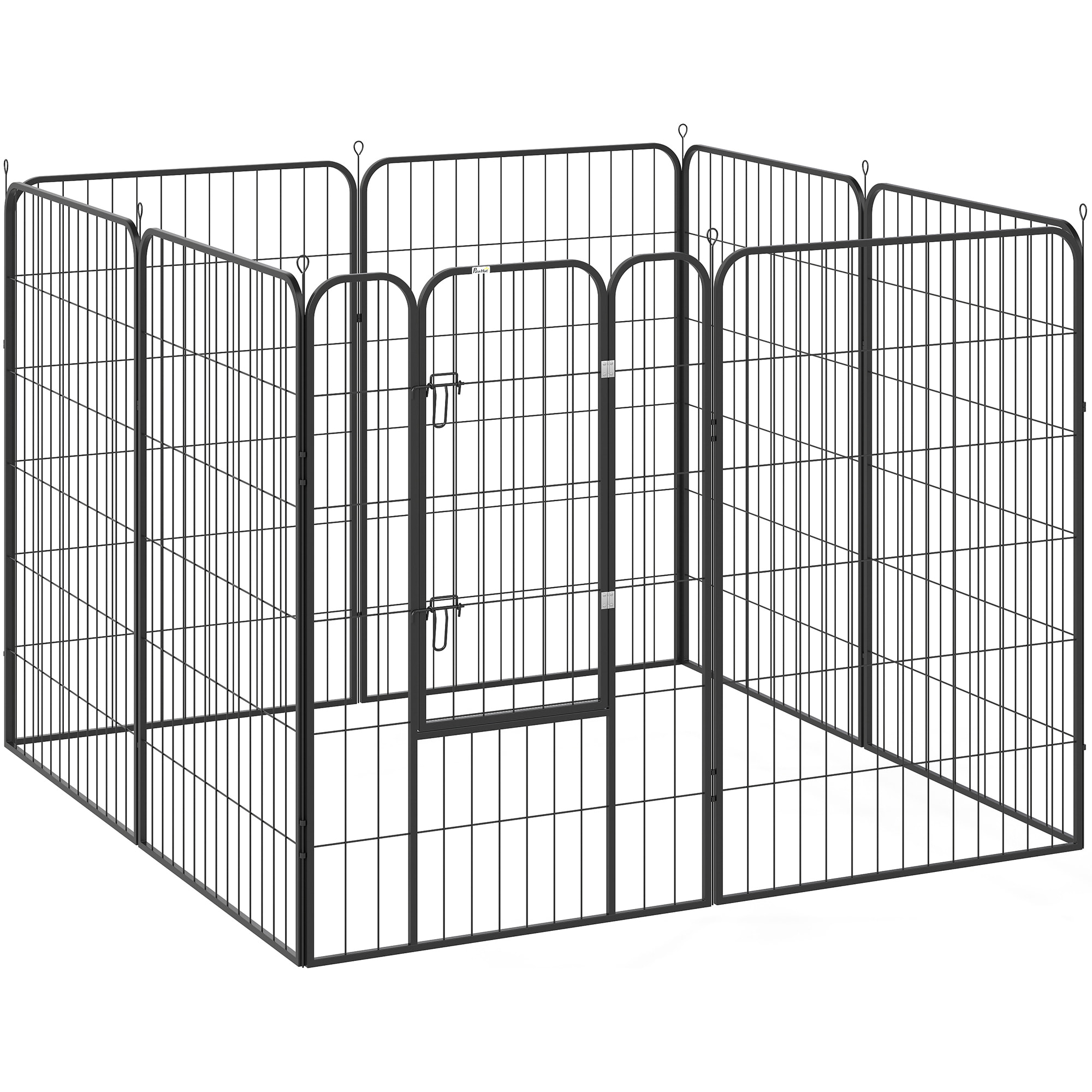 Parque para Mascotas Vallas para Perros de 8 Paneles 80x120 cm con Puerta y Doble Pestillo Corralito para Perros Grandes Medianos y Pequeños de Acero para Interior y Exterior Negro