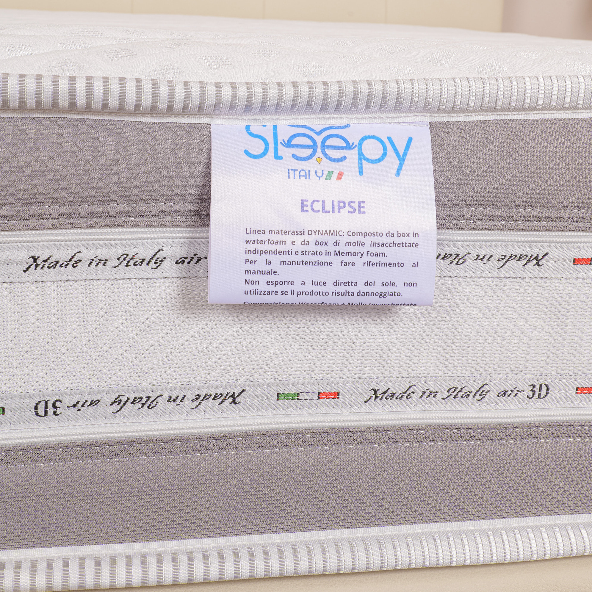 Materasso 800 Molle Insacchettate mod. ECLIPSE Matrimoniale mis. 170x190 alto 25cm Rivestimento Sfoderabile - Sleepy Italy