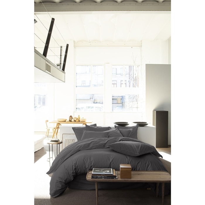 Paire de Taies d'oreiller percale de coton gris magnet