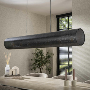 Suspension tube en métal noir perforé 7 lampes RALF