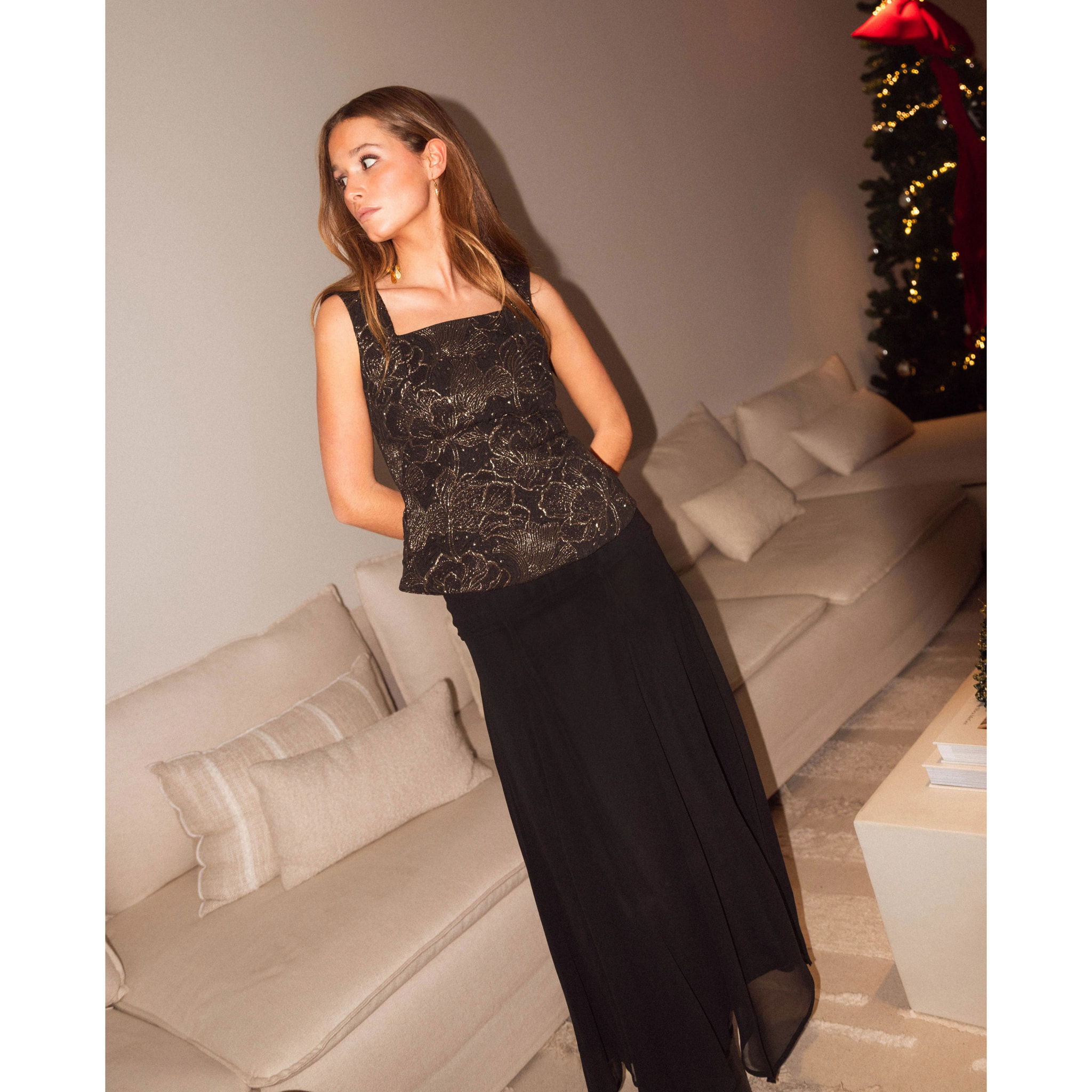 Corpiño de tirantes en brocado elástico de mujer