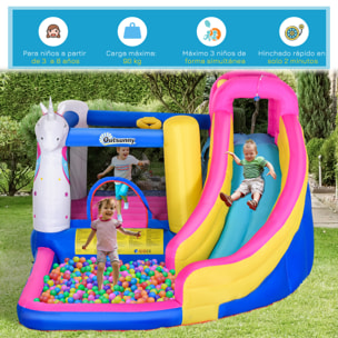Castillo Hinchable Infantil con Tobogán Piscina Cama de Salto Inflador y Bolsa de Transporte 360x305x210 cm Multicolor