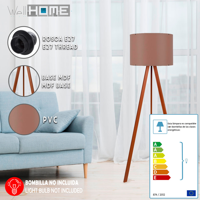 Lámpara de pie 38 x 140 cm. marrón visón, tipo E 27_x000D_
Max 60 W (Bombilla Incandescente)_x000D_
Max 20 - 25 W (Bombilla de Bajo Consumo)_x000D_
Max 9 - 15 W (Bombilla
