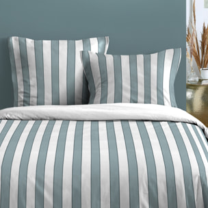 Parure de lit 3 pièces en coton imprimé rayures housse + taies - Bleu