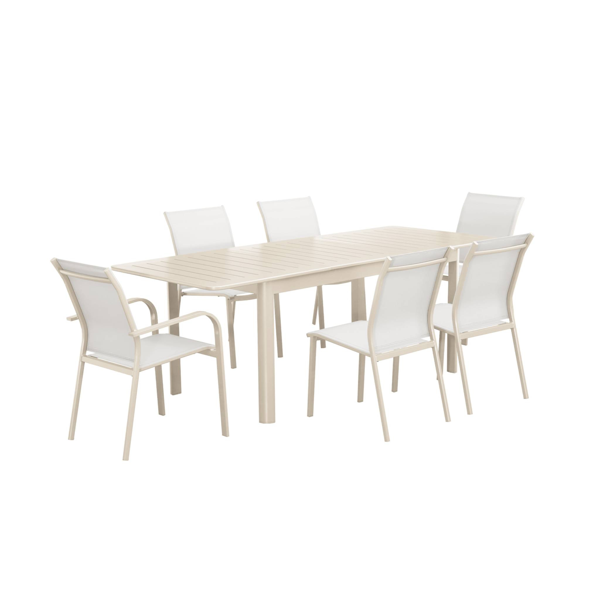 Table de jardin beige SEATTLE extensible aluminium. 6 places. 155 / 218.5 x 89 x 75 cm