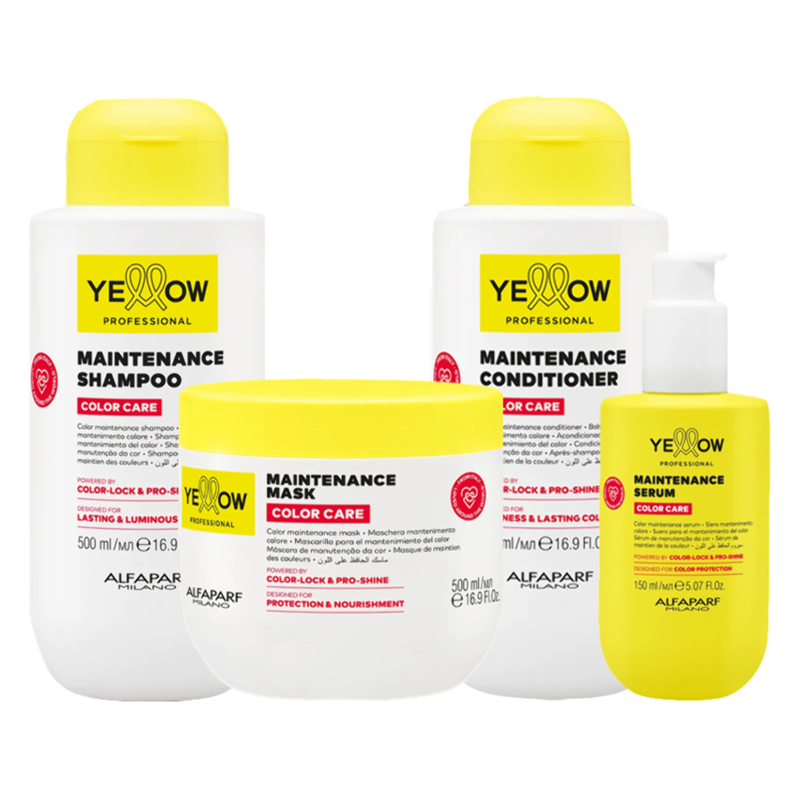 ALFAPARF Yellow Kit Color Care Maintenance Shampoo 500ml + Mask 500ml + Conditioner 500ml + Serum 150ml