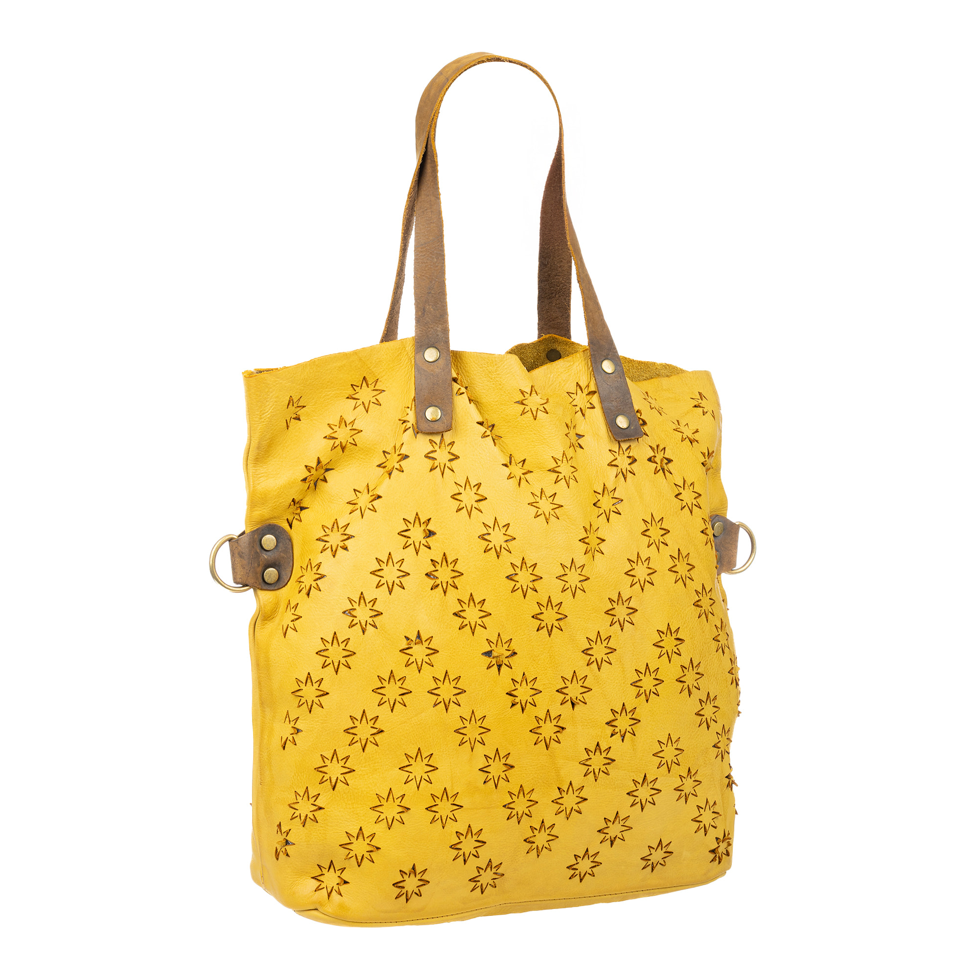 Badia borsa shopper donna. Pelle autentica Napa con design di stelle perforate.