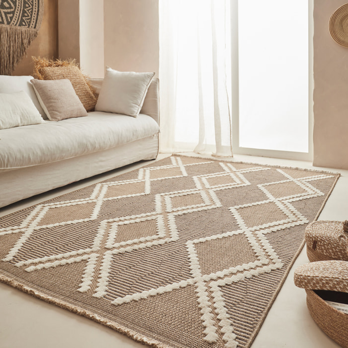 Tulum - Tapis effet jute motif géométrique marron