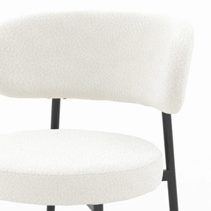 Lot de 2 chaises en tissu bouclé blanc cassé et pieds noirs - Maëlie