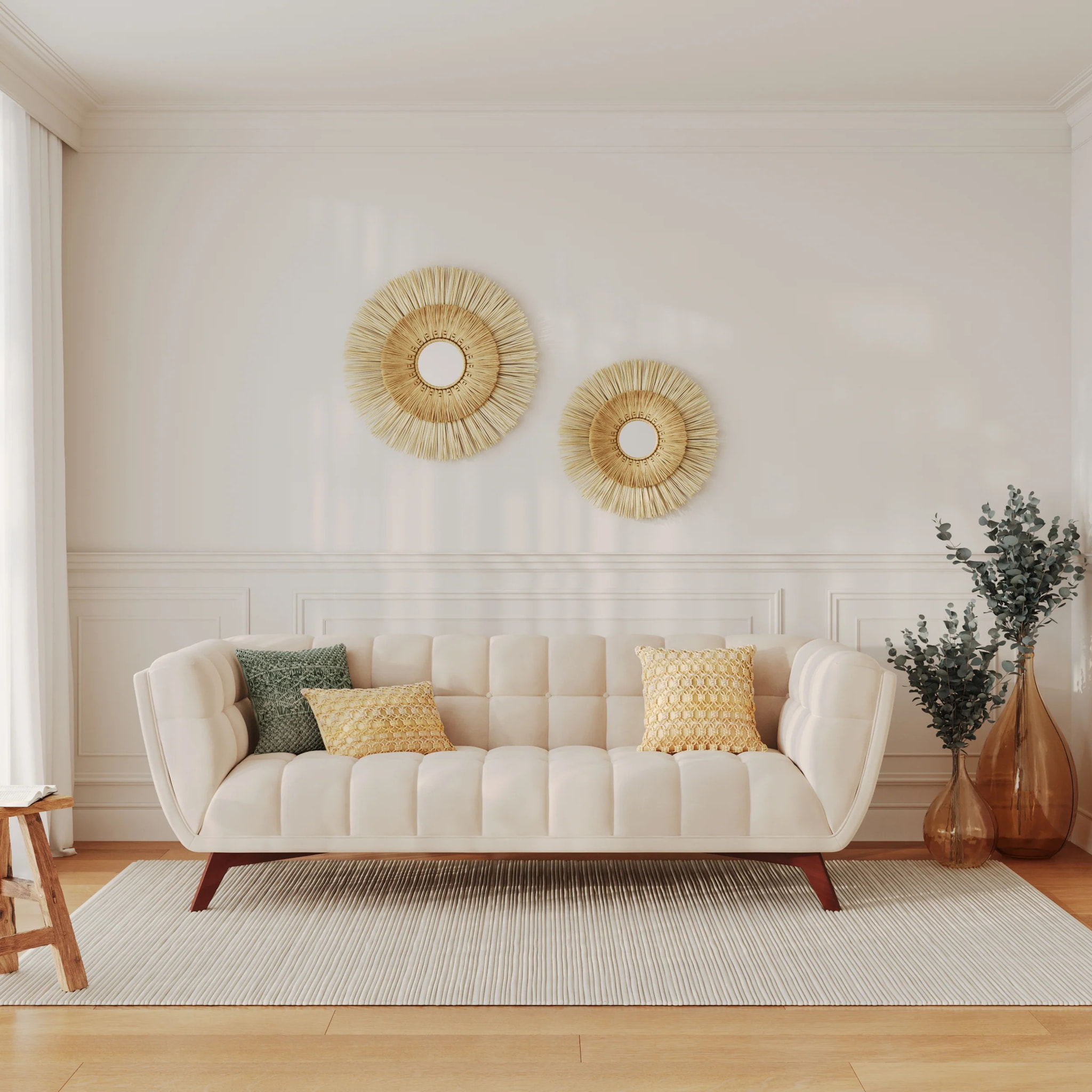 Ensemble canapé et fauteuil en velours beige 4 places - Mona