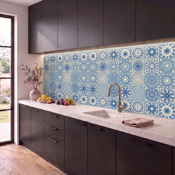 Stickers muraux - Sticker Mural Carrelage adhésif Cuisine Salle de Bain - 12 STICKERS CARRELAGES AZULEJOS EDOARDO