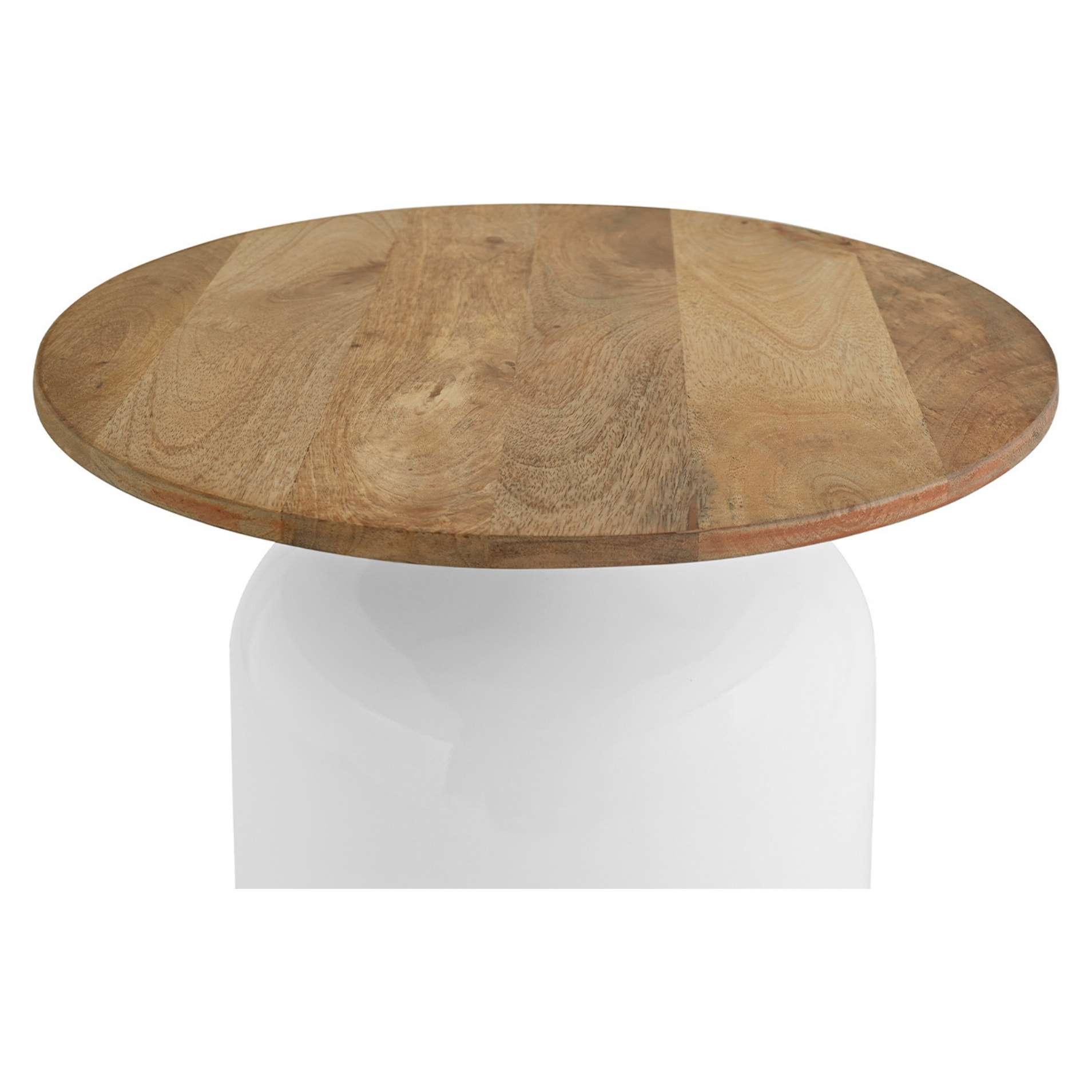 Table d'appoint ronde design blanche et bois manguier massif H49 cm VERONA