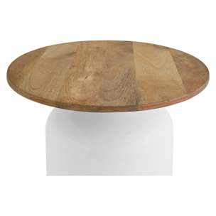 Table d'appoint ronde design blanche et bois manguier massif H49 cm VERONA