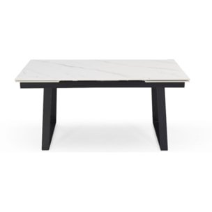 Table extensible céramique blanc marbré 180/260cm pieds métal - UNIK
