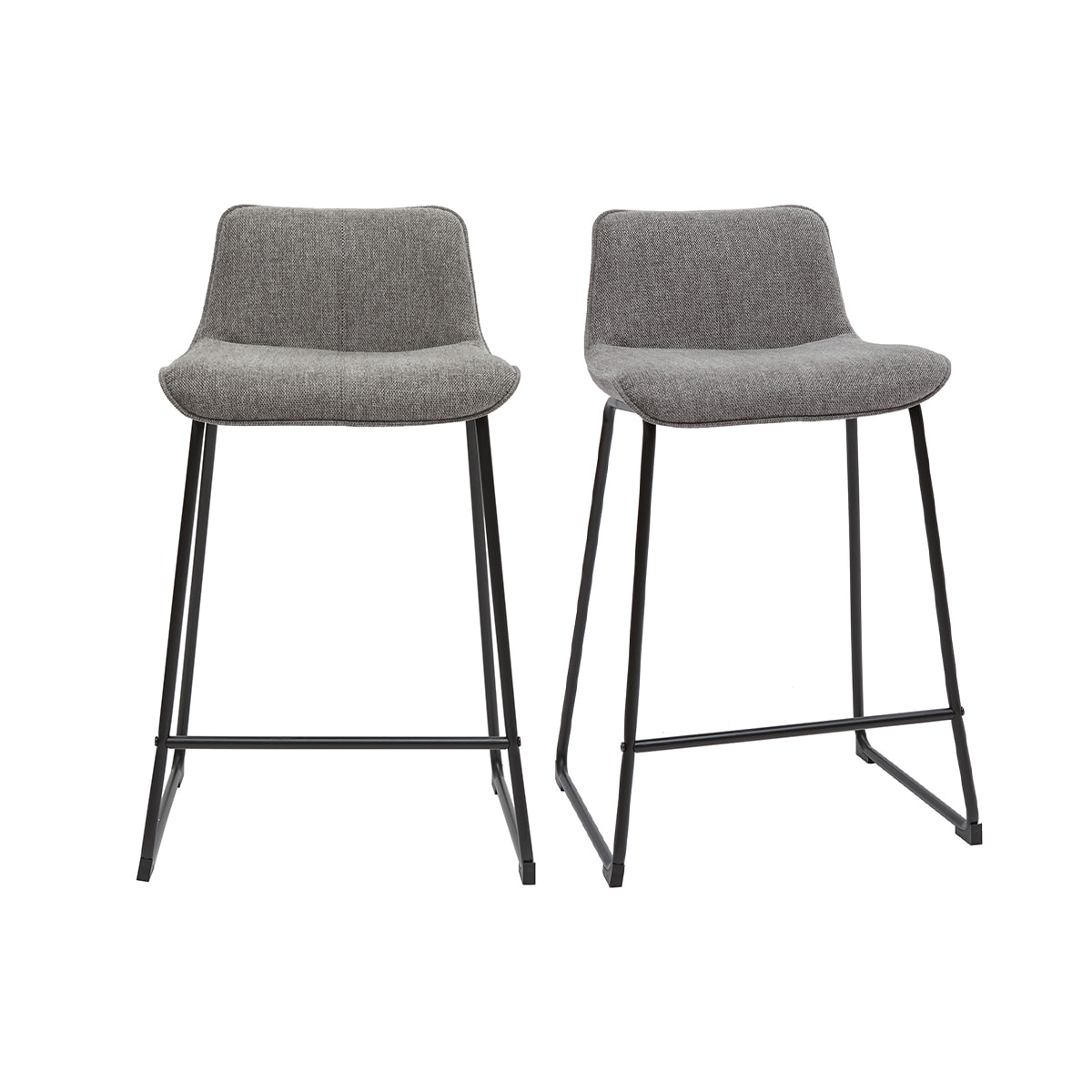 Tabourets de bar en tissu effet velours texturé gris et métal H65 (lot de 2) BOOST