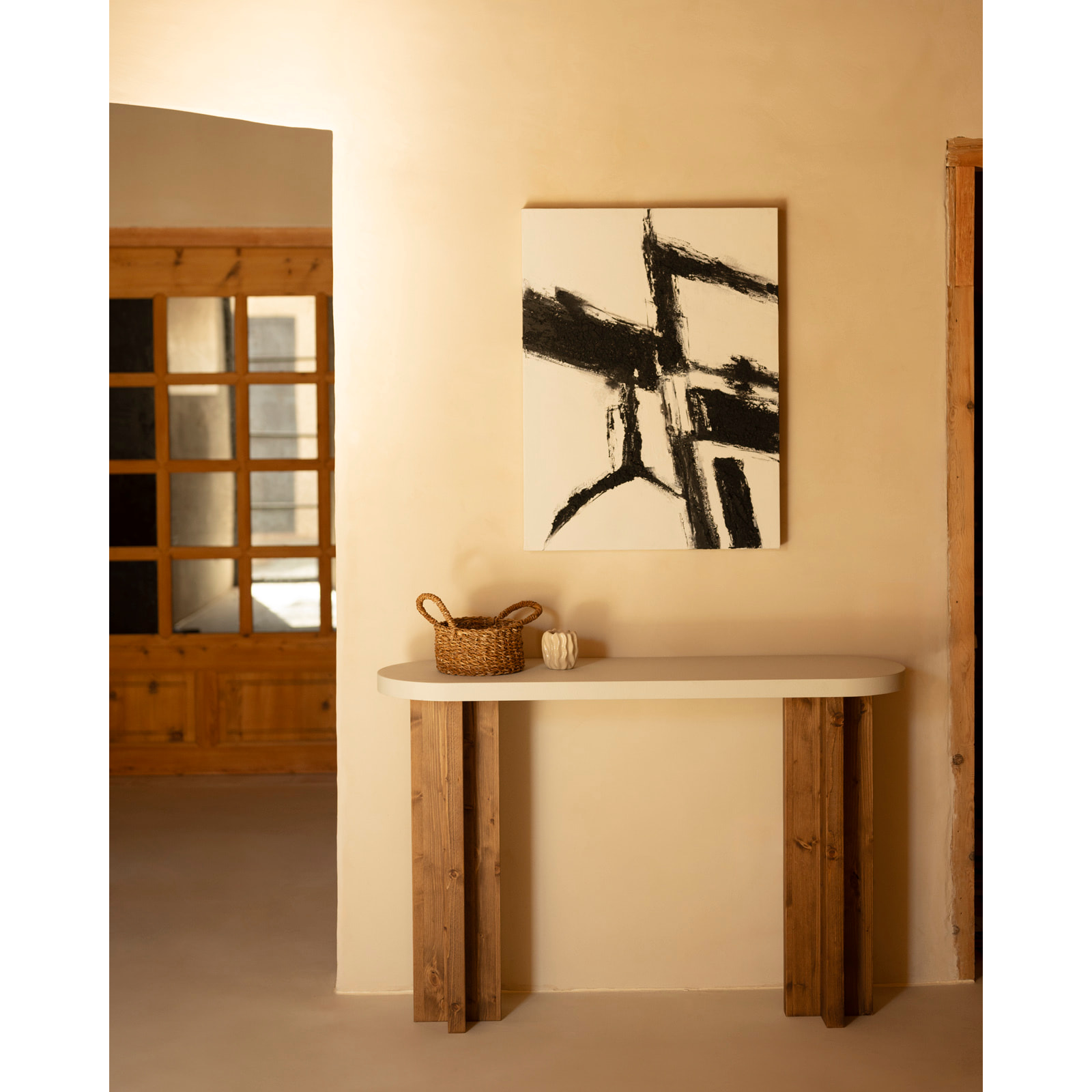 Tableau blanc décoratif sur coton avec cadre en bois peint à la main à la peinture à l'huile en différentes tailles