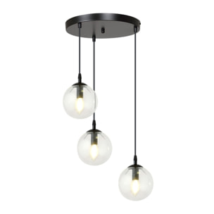 Lampada a sospensione Cosmo in acciaio nero con diffusori in vetro