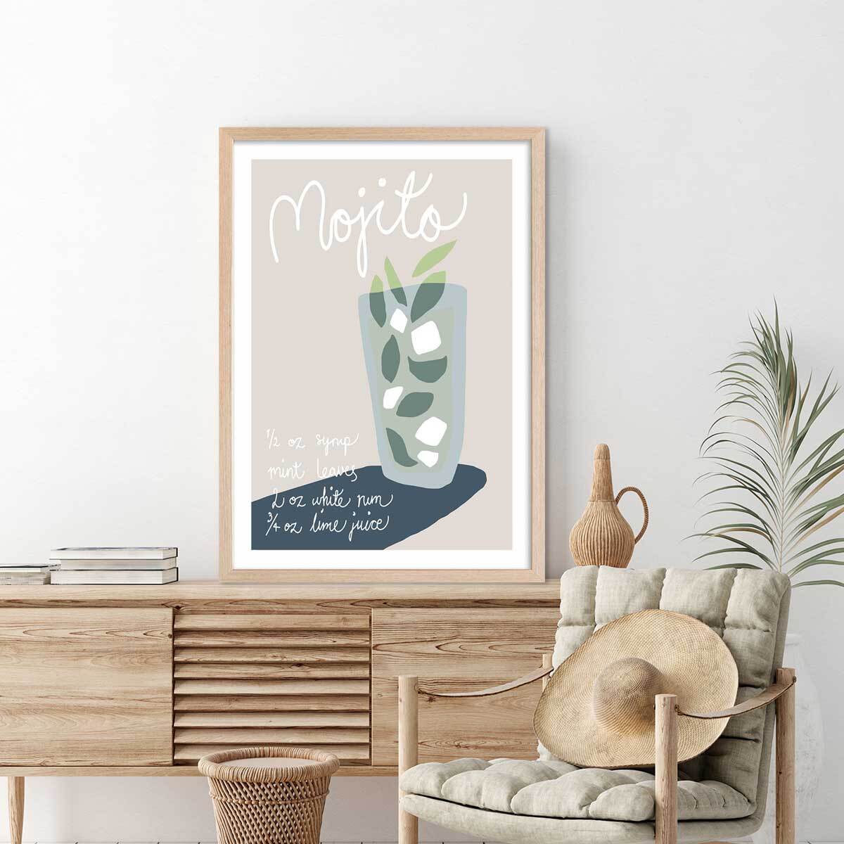 Affiche  pause mojito Affiche + cadre en bois - Chêne