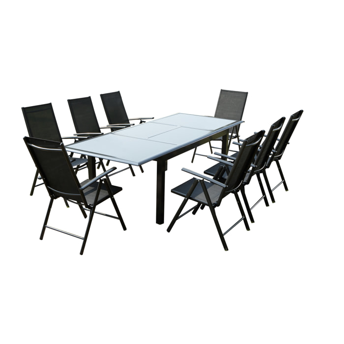 Table de jardin et 8 chaises en aluminium gris BAFFADI