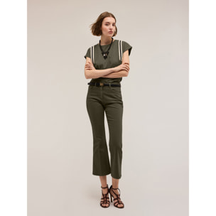 Motivi - Pantalón kick flare en drill de algodón - Verde militare