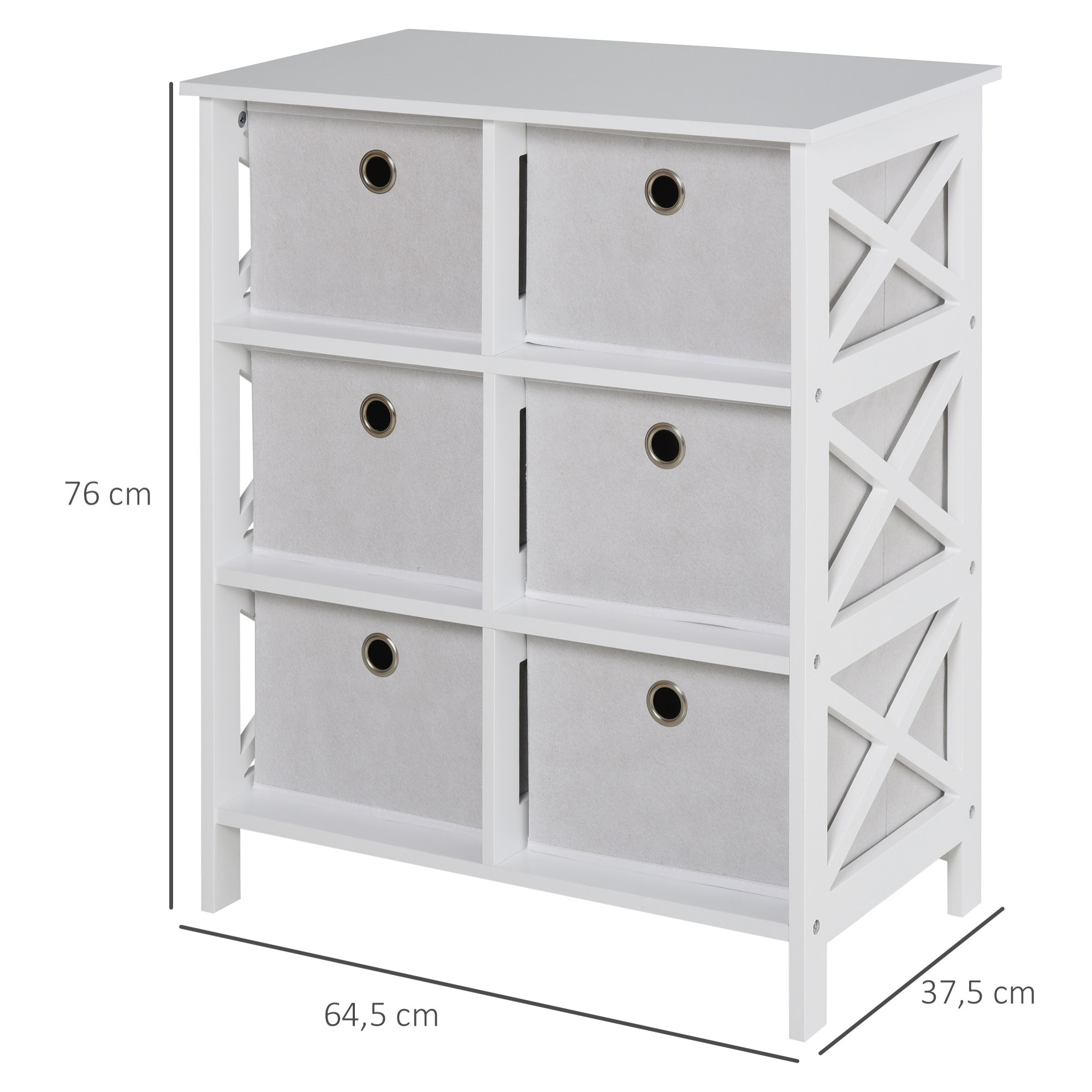 Meuble de rangement commode design contemporain dim. 64L x 37l x 76H cm 6 tiroirs MDF blanc non tissé gris clair