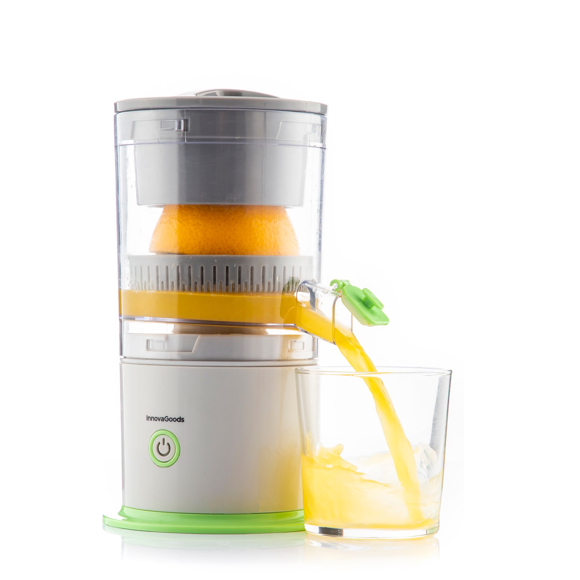 Innovagoods - Spremiagrumi Ricaricabile Automatico Juisso - grigio e verde - 15,5 x 24,2 x 13 cm