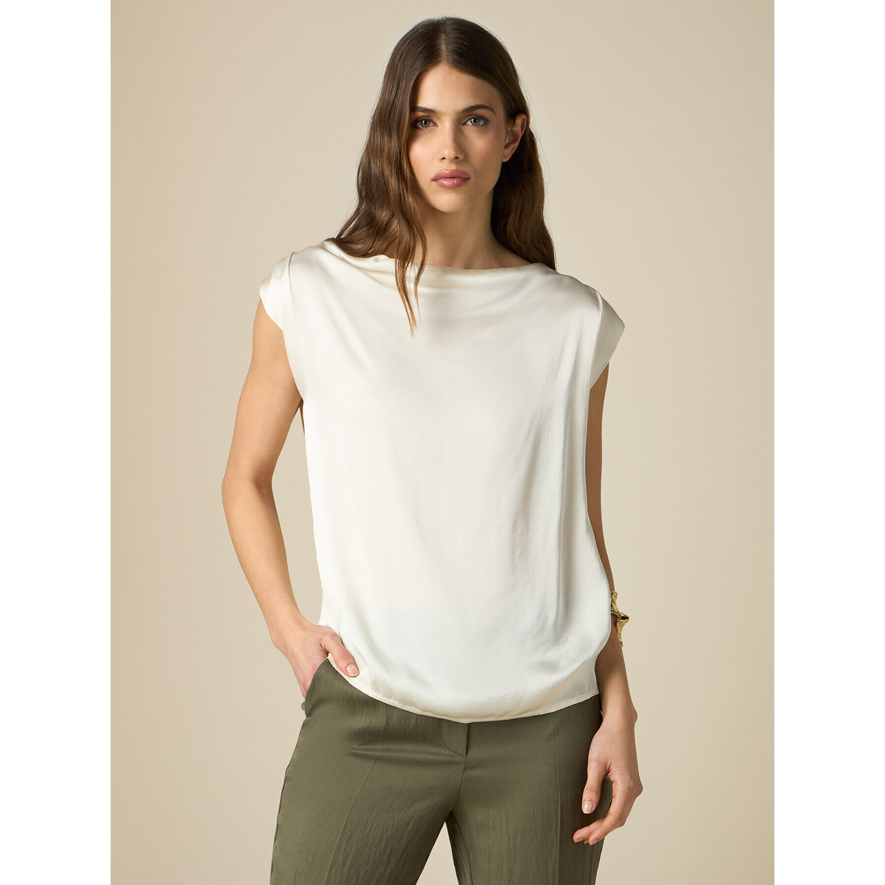 Oltre - Blusa en raso de viscosa - Blanco