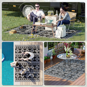Alfombra de Exterior, 182x274 cm, Alfombra Reversible con Patrón Geométrico, Impermeable, Anti-UV, para Terraza, Balcón, Patio, Camping, Viajes en Autocaravana, Negro y Gris Claro