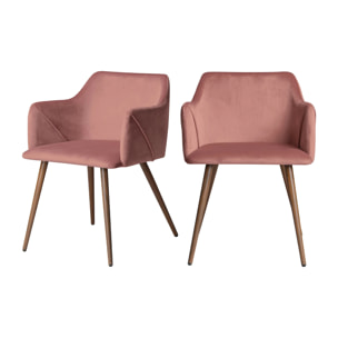 Lot de 2 chaises avec accoudoirs en velours rose - Daisy