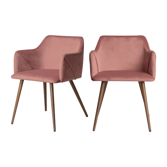 Lot de 2 chaises avec accoudoirs en velours rose - Daisy