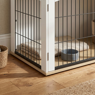 Cage d'intérieur pour chien 80 x 56 x 59 cm 2 portes 2 fenêtres blanc effet bois clair