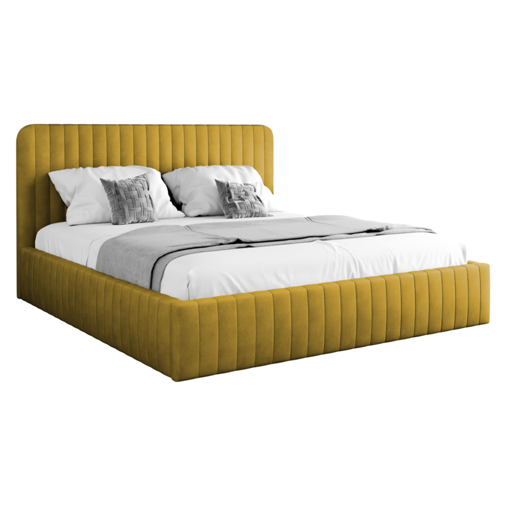 Stuart - lit coffre - 180x200 cm - sommier inclus - en velours - Jaune