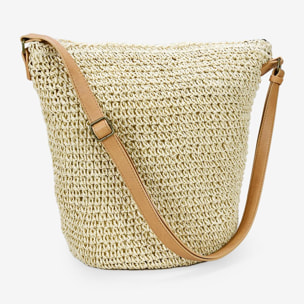 Bolso de rafia beige tipo bandolera