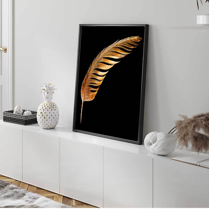 Affiche encadrée plume dorée sur fond noir Affiche + cadre en métal - Noir