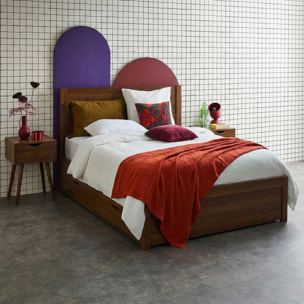 Lit avec sommier à lattes et tête de lit 140 x 190cm + 4 tiroirs décor bois NEPAL