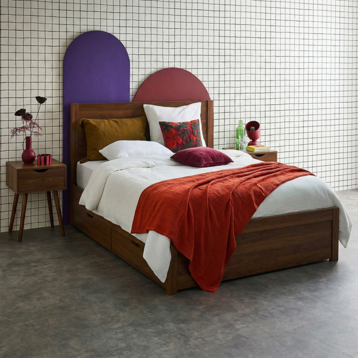 Lit avec sommier à lattes et tête de lit 140 x 190cm + 4 tiroirs décor bois NEPAL