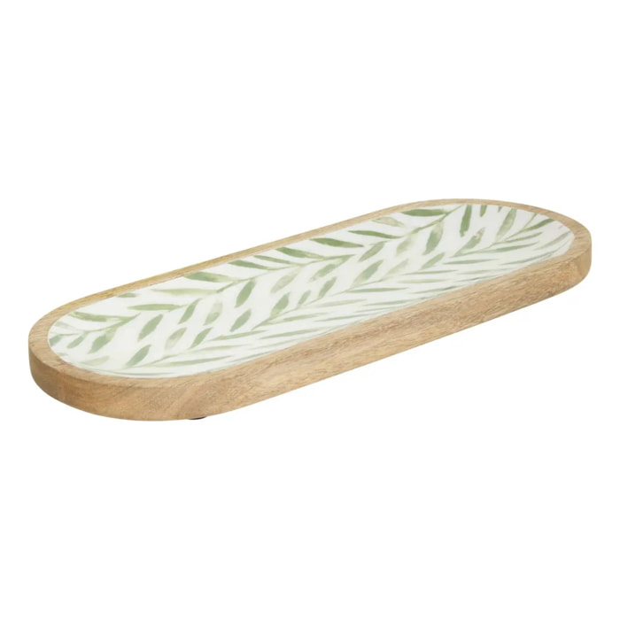 Plat Inaya 40x15cm vert olive et manguier