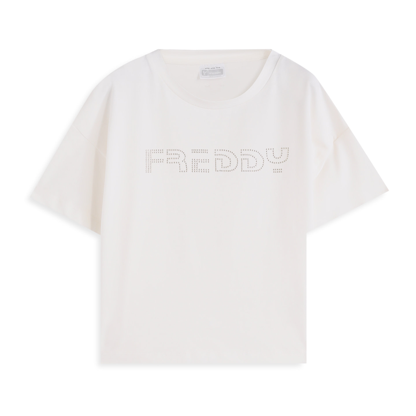 T-shirt cropped bambina con logo borchiato