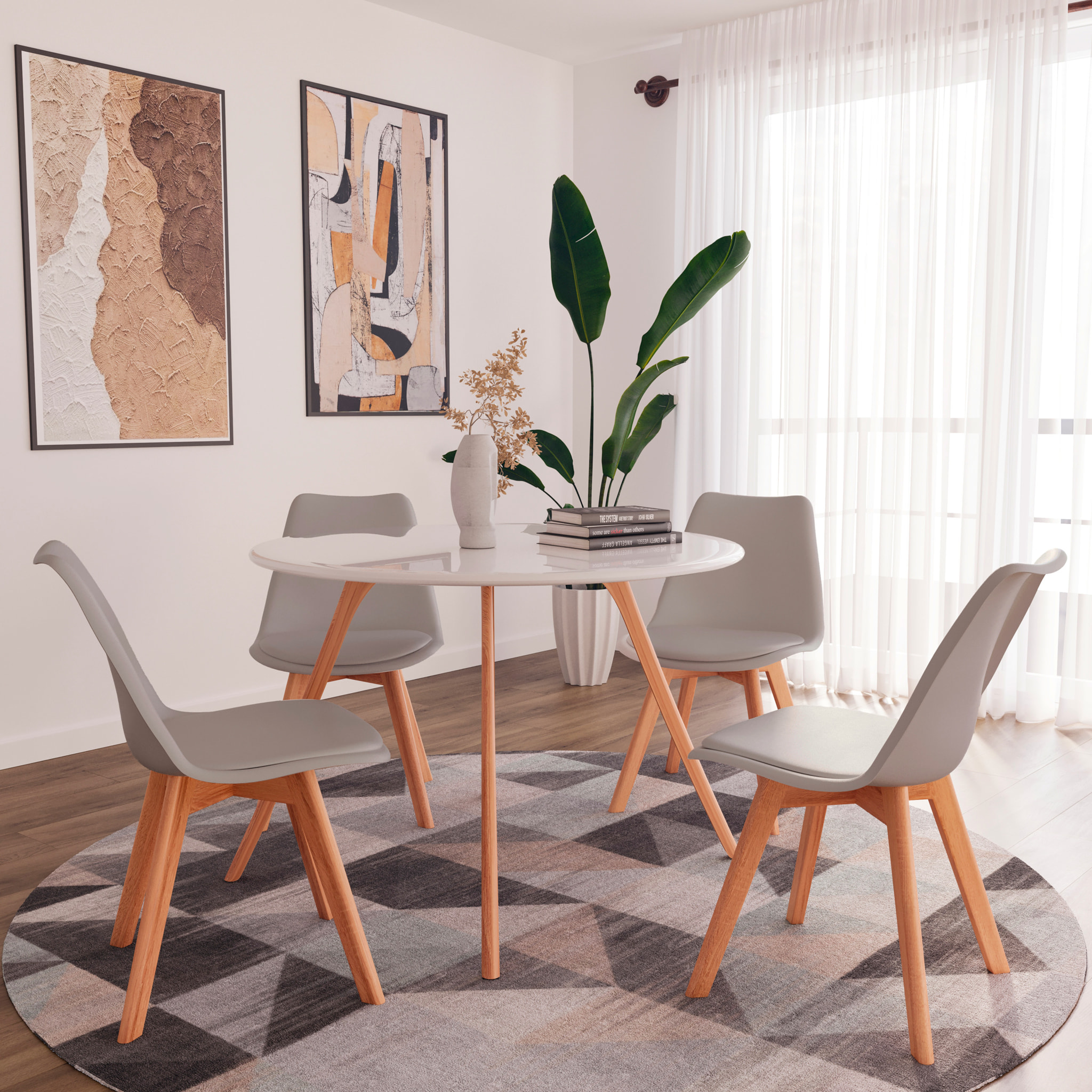 Set Di 4 Sedie Per Sala Da Pranzo Ufficio Con Gambe Faggio Legno Massello Massiccio Stile Nordico Scandinavo Seduta Imbottita Soggiorno Sala Grigio