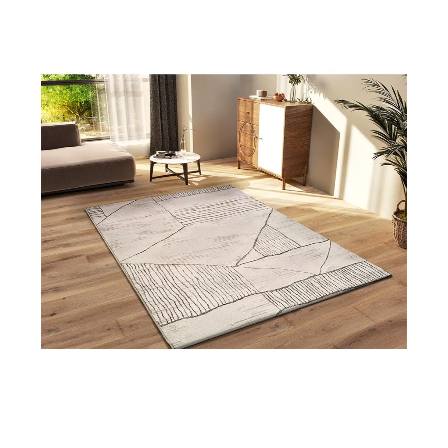 CERES Alfombra étnica de pelo corto crema, varias medidas disponibles.