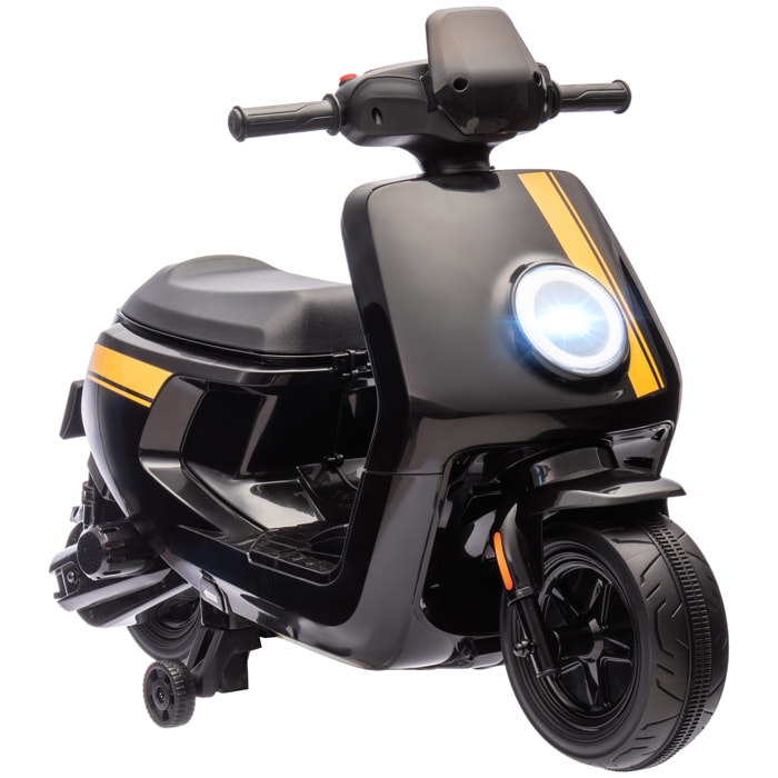 Vespa scooter électrique enfants moto porteur pour enfants 6 V, 2 moteurs puissant, vitesse max. 3 km/h, phare et musique, marche avant/arrière, roues d'entraînement, 18 à 36 mois, noir