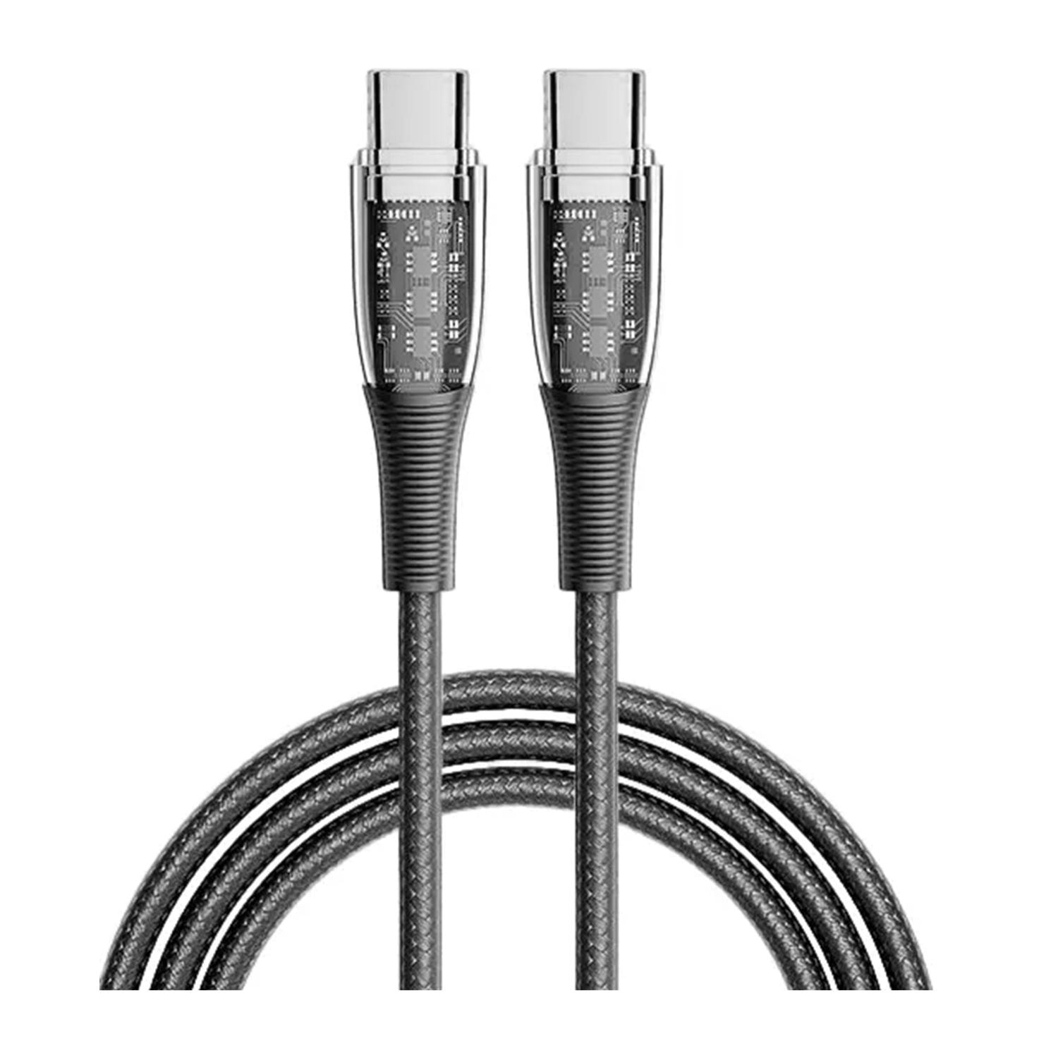 Cable USB-C a USB-C PD60W. Longitud: 2 metros, OD 4,0mm. Chapado en níquel. Con luz LED.