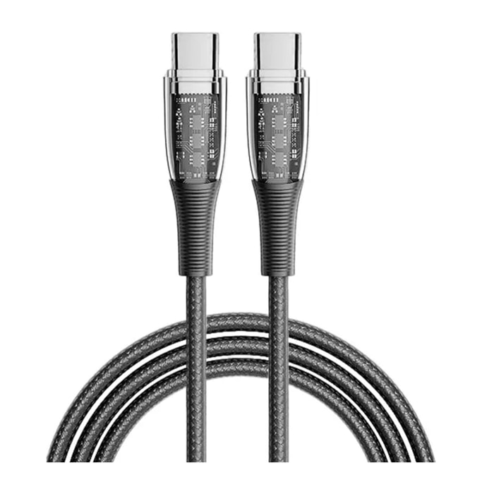 Cable USB-C a USB-C PD60W. Longitud: 2 metros, OD 4,0mm. Chapado en níquel. Con luz LED.