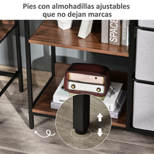 HOMCOM Cómoda Cajonera de Tela con 3 Cajones Plegables y 2 Estantes Estilo Industrial para Dormitorio Salón Pasillo 80x29x71 cm Nogal y Gris Claro