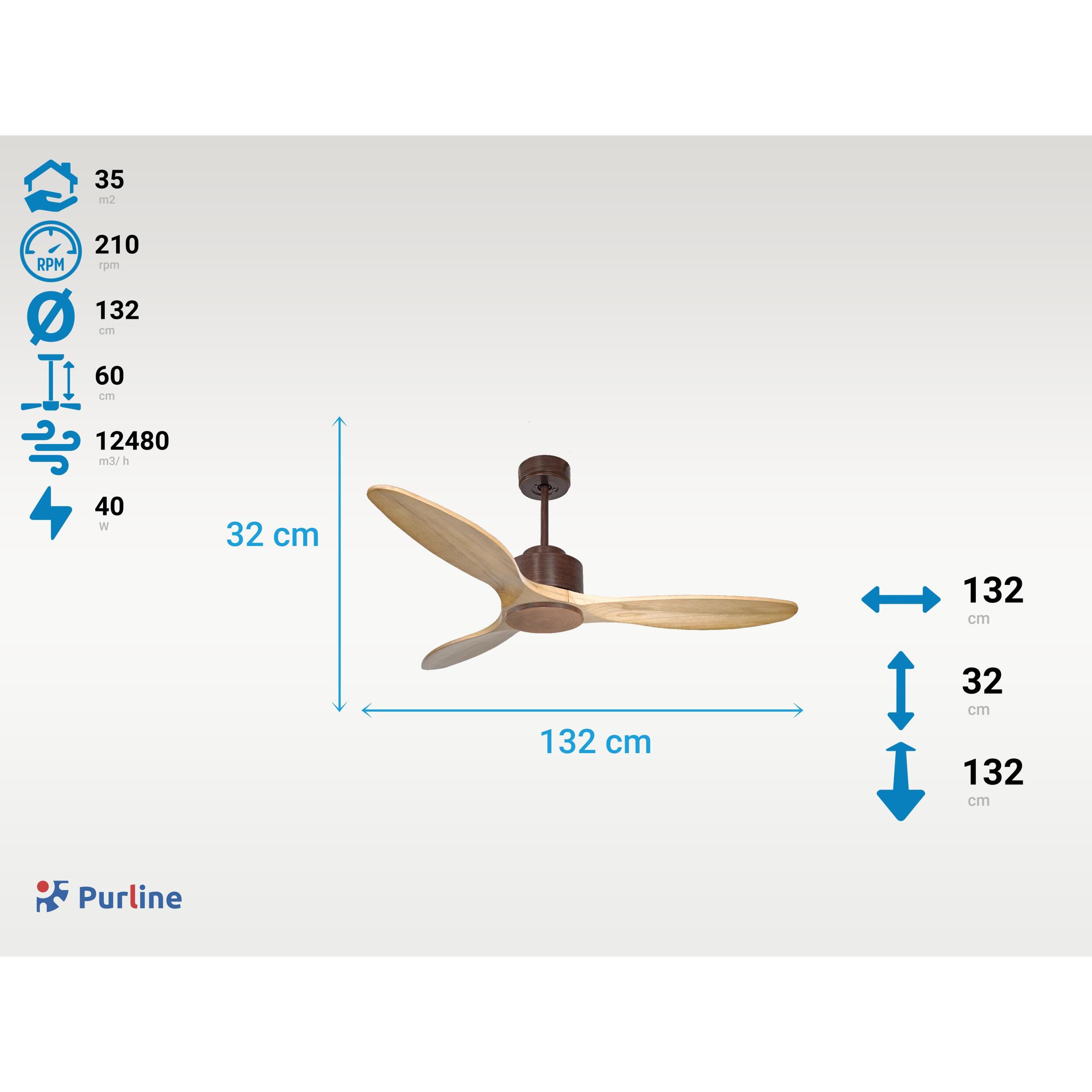 Ventilateur de plafond ø132 cm avec Wifi Réversible Hypersilence 40   W Marron